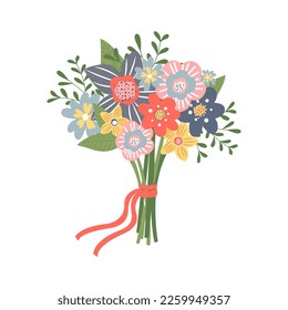 Vector illustration of a bouquet of colorful flowers on a white background. The illustration is suitable for greeting cards, stickers, clothing prints and covers.