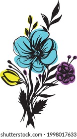ilustración vectorial de un ramo de flores diferente en estilo de arte de línea