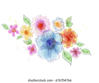 Vector illustration of a bouquet of flowers,  isolated on white backgrond