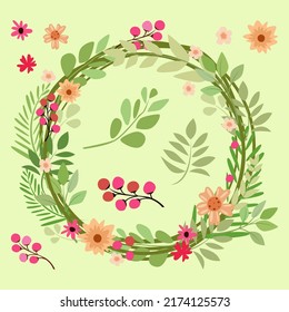 Vektorgrafik von Bouquet mit Blättern und Blumen im süßen Cartoon-Stil