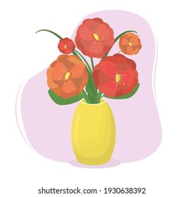 vector illustration of a bouquet of peonies in a vase. The theme of spring and holiday greetings