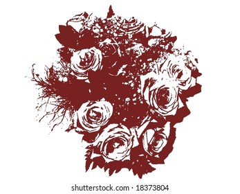 vector illustration of a bouquet of roses and baby's breath.
