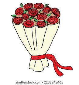 Vector illustration - a bouquet and a bouquet of roses with a bow. Illustration for Valentine's Day, Valentine's Day, March 8. Doodle style.