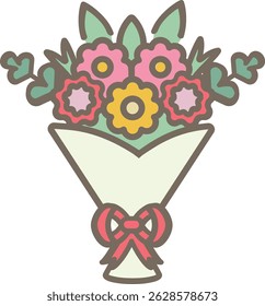 Vektorgrafik eines Bouquets mit einfachen Linien und flachen Bändern