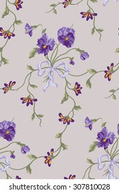 Vector illustration of bouquet of violets tied with a ribbon