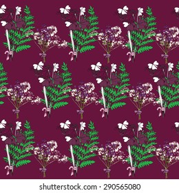 Vector Illustration of a bouquet of wildflowers seamless pattern.Hand draw