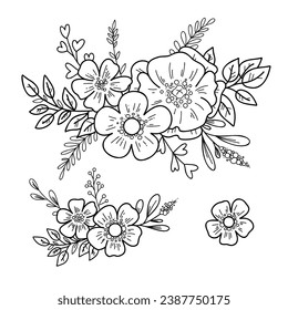 Vector illustration of bouquets doodle hand drawn style.