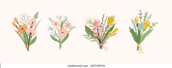 Vector illustration bouquets of flowers. Design template for card, poster, flyer and other users