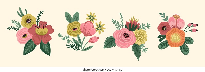 Vector illustration bouquets of flowers. Design template for card, poster, flyer and other users