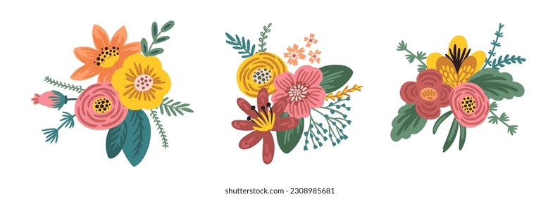 Vector illustration bouquets of flowers. Design template for card, poster, flyer and other use