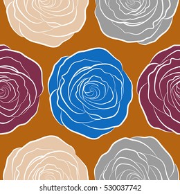 Vector illustration. Bouquets of gray, orange and purple roses. Seamless pattern.