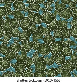 Vector illustration. Bouquets of green roses. Seamless pattern.