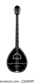 Vector illustration of bouzouki isolated on white background. Greek folk musical instrument in flat black and white style.