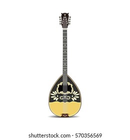 Vector illustration of bouzouki isolated on white background. Greek folk musical instrument in flat style.