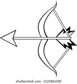 Vector illustration of a bow and arrow drawn in black and white