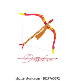 Vector Illustration of bow, arrow, and Lord Rama. Greeting card with bow and quiver for Navratri festival. Happy Dussehra.