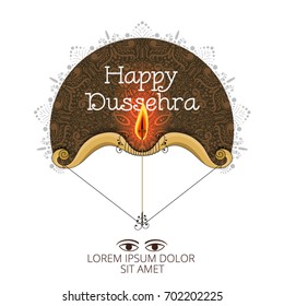 Vector illustration with a bow, arrow and mandala. With the inscription "happy dussehra"