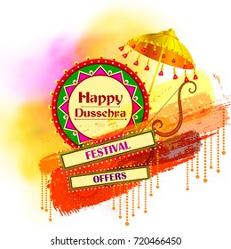 vector illustration of Bow and Arrow on Happy Dussehra shopping sale offer