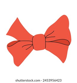 Vector illustration of a bow, gift ribbons. Bowknot in hand drawn and flat styles. Fashionable Hair accessory. Bow knot for gift wrapping