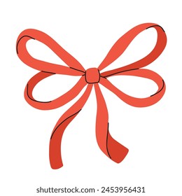 Ilustración vectorial de un arco, cintas de regalo. Bowknot dibujado a mano y estilos planos. Accesorio de moda para el cabello. Nudo de arco para el envoltorio del regalo