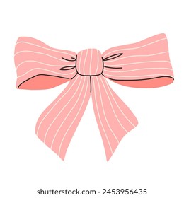 Vector illustration of a bow, gift ribbons. Bowknot in hand drawn and flat styles. Fashionable Hair accessory. Bow knot for gift wrapping