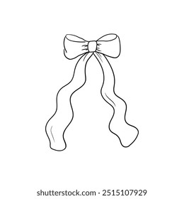 Ilustración vectorial de arco en estilo sketch. Estética de coqueta y núcleo de ballet. Clipart de cinta dibujado a mano para cumpleaños, bodas, días festivos, día de San Valentín, etc.