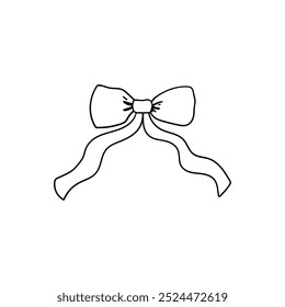 Vector illustration of bow in sketch style. Coquette and balletcore aesthetic. Hand drawn ribbon clipart for birthday, wedding, holidays, valentines day, etc.