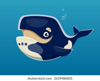 Vector illustration of the Bowhead whale on blue background. Side view.