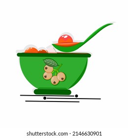 Vector illustration, a bowl of cocktail fruit and spoon
