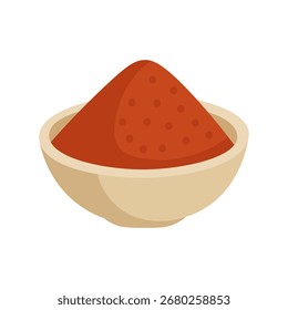 Ilustração vetorial de tigela preenchida com tempero de pimenta de terra vermelha no estilo de desenho animado plano.