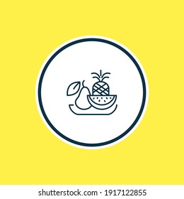 Vector illustration of bowl of fruits icon line. Beautiful snacks element also can be used as organic icon element.