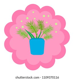 Vector illustration. Bowl with greens and fern on a pink