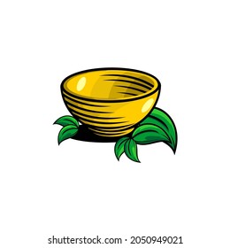 vector illustration of a bowl, leaves on a white background