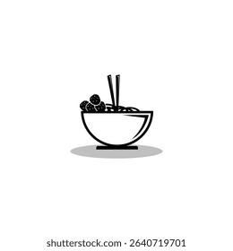 
vector illustration of a bowl of meatball noodles with black and white chopsticks
