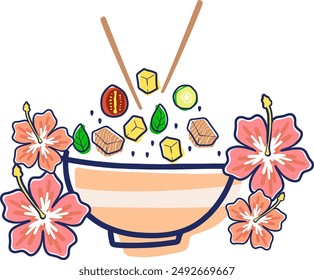 Vector illustration a Bowl Poke Healthy foodand flower clipart