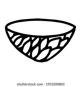 Vector illustration with a bowl in the style of doodle. A plate or bowl drawn with a black line.