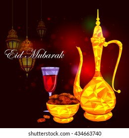 vector illustration of bowl of sweet dates and beverage for Eid Mubarak (Blessing for Eid) background