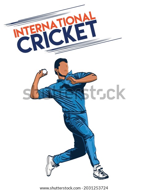 Vector illustration of Bowler playing\
international cricket\
sports