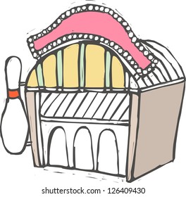 A vector illustration of a bowling alley