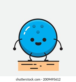 Vector Illustration of Bowling Ball Character with cute face and simple body line drawing on Isolated Background.