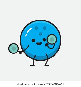 Vector Illustration of Bowling Ball Character with cute face and simple body line drawing on Isolated Background.