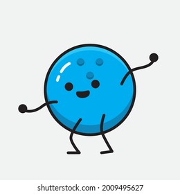 Vector Illustration of Bowling Ball Character with cute face and simple body line drawing on Isolated Background.