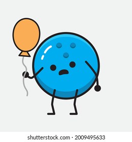 Vector Illustration of Bowling Ball Character with cute face and simple body line drawing on Isolated Background.