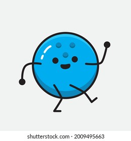 Vector Illustration of Bowling Ball Character with cute face and simple body line drawing on Isolated Background.