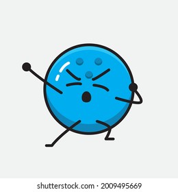 Vector Illustration of Bowling Ball Character with cute face and simple body line drawing on Isolated Background.