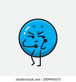 Vector Illustration of Bowling Ball Character with cute face and simple body line drawing on Isolated Background.