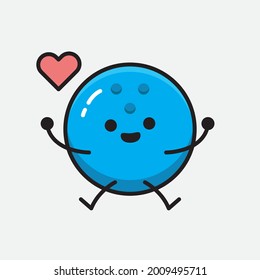 Vector Illustration of Bowling Ball Character with cute face and simple body line drawing on Isolated Background.