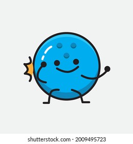 Vector Illustration of Bowling Ball Character with cute face and simple body line drawing on Isolated Background.