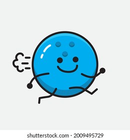 Vector Illustration of Bowling Ball Character with cute face and simple body line drawing on Isolated Background.