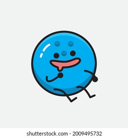 Vector Illustration of Bowling Ball Character with cute face and simple body line drawing on Isolated Background.